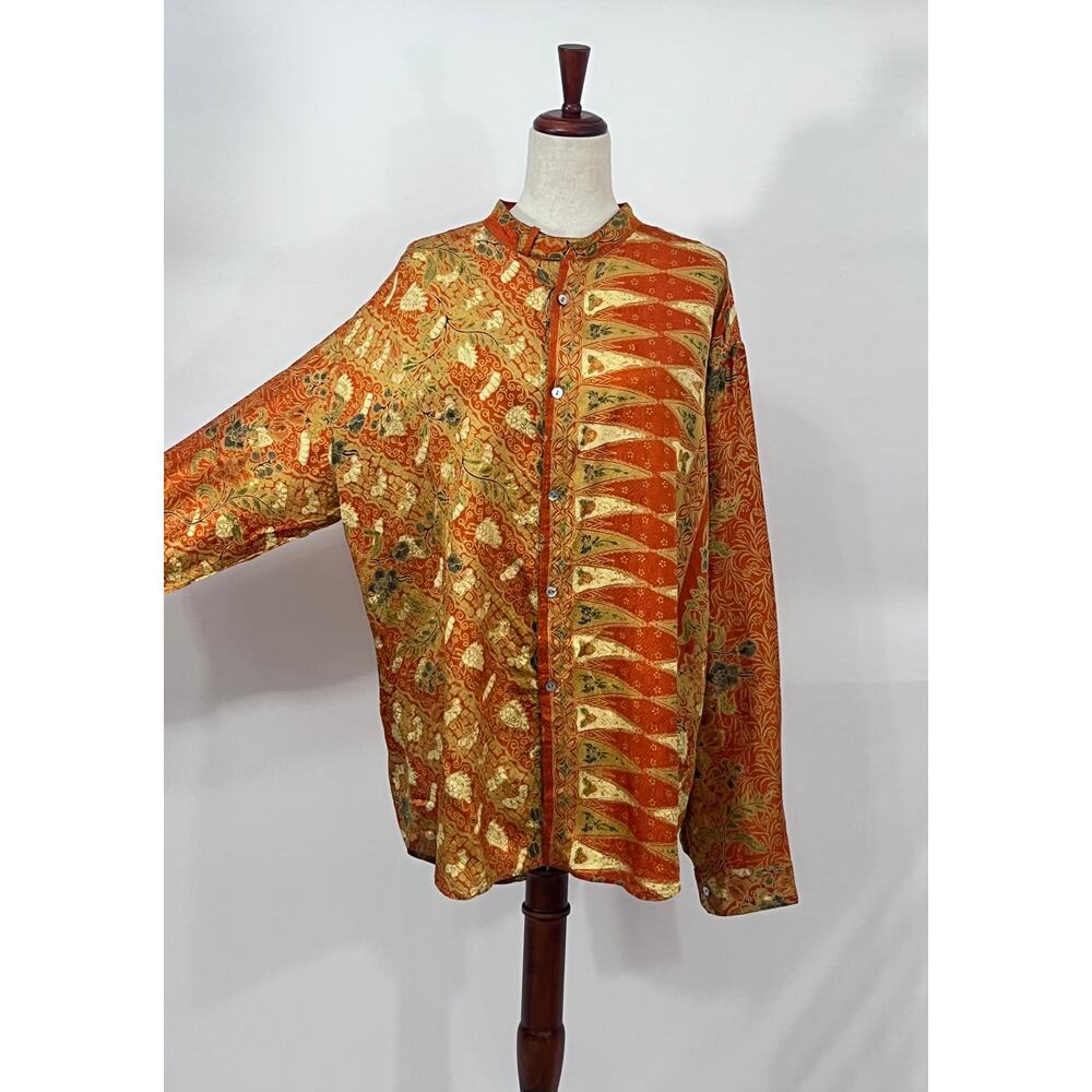 MIEKO MINTZ Sz L Large Orange Print Tunic Top Kantha